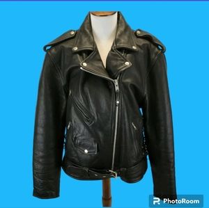Sz 14 Black Leather Motorcycle Jacket